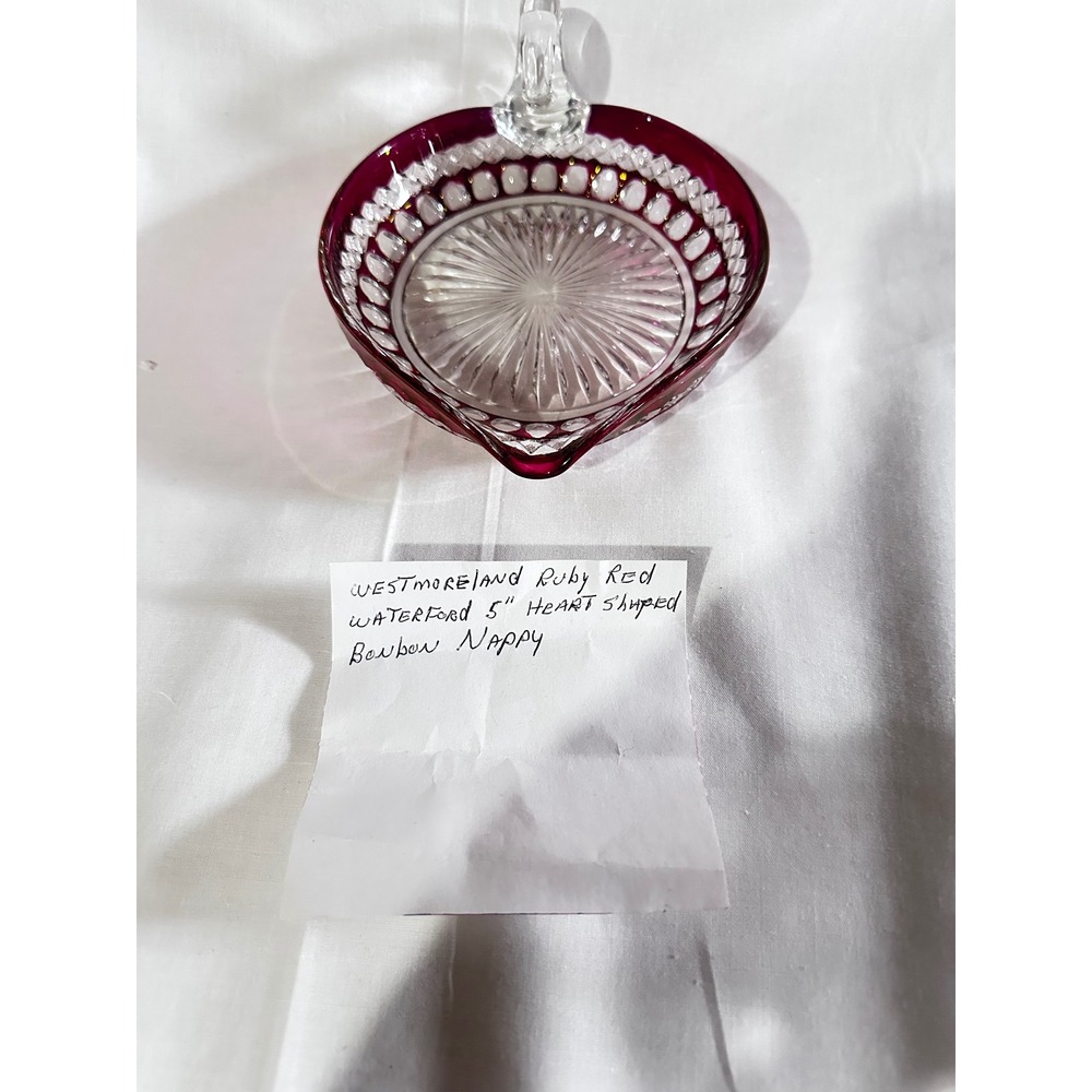Westmoreland Ruby Red Waterford‎ 5" Heart Shaped Bonbon Nappy Glass Dish Handle - Picture 14 of 14